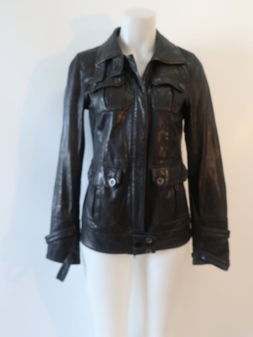 Womens Diane von Furstenberg Black Beau (Item- 9) Leather Military Moto Jacket 6 - Picture 2 of 16